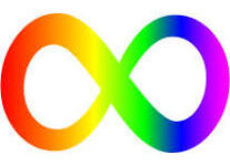 rainbow gradient infinity symbol, a symbol used by the wider autistic community in place of autism speaks' blue puzzle piece- a symbol that's been used for many years and has harmful history